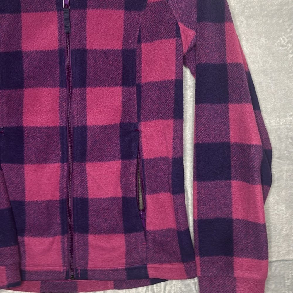 Columbia Pink Purple Plaid Patchwork Full Zip Soft Fleece Jacket Size 14/16 - Picture 5 of 9